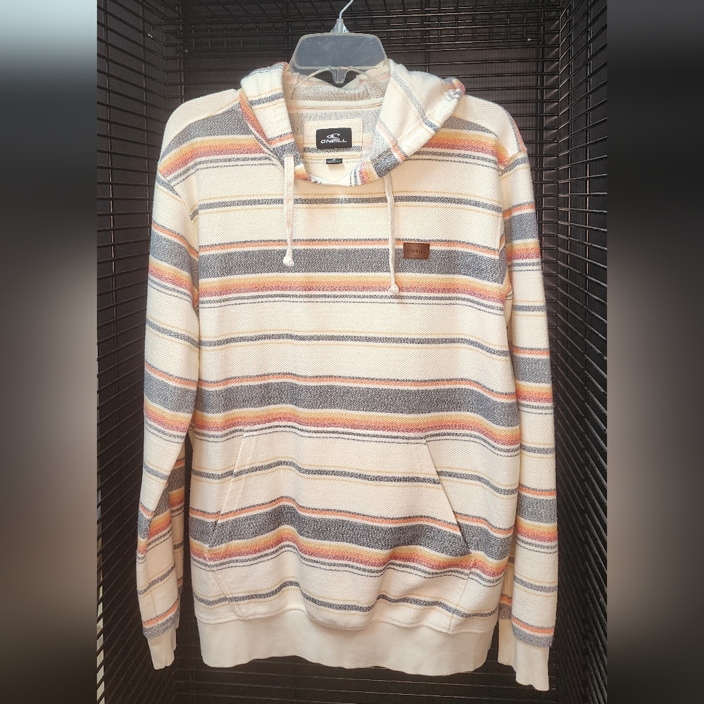 O'Neill Men's Striped Hoodie - Cream and Gray